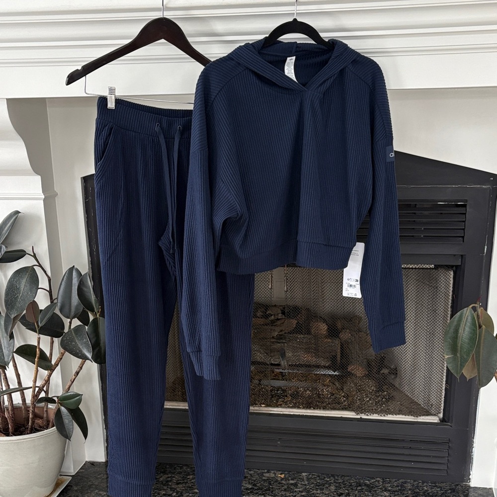 ALO Yoga Navy Blue Hoodie and Sweatpants Set